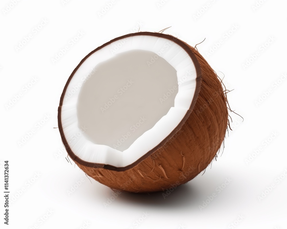 Fresh Coconut Halved on White Background with Smooth Interior Fresh Coconut Halved on White Background with Smooth Interior