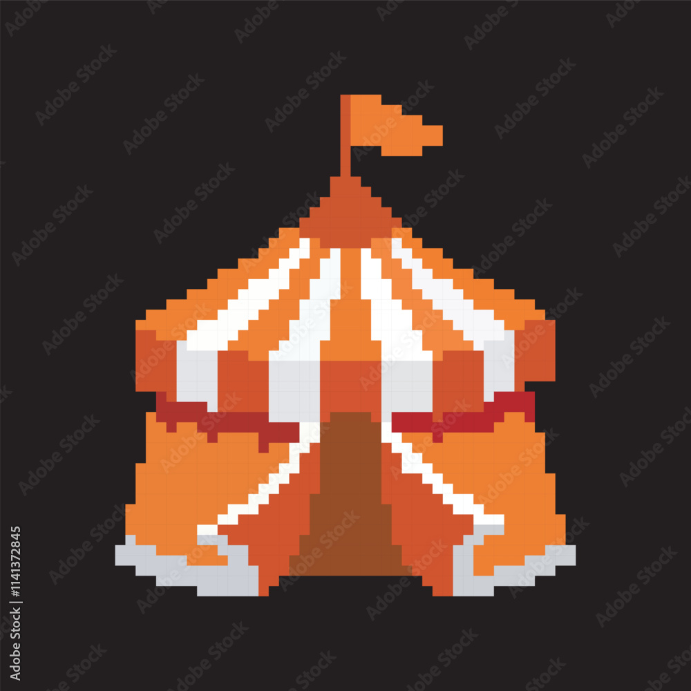 Fototapeta premium circus tent pixel art, vector illustration on isolated background.