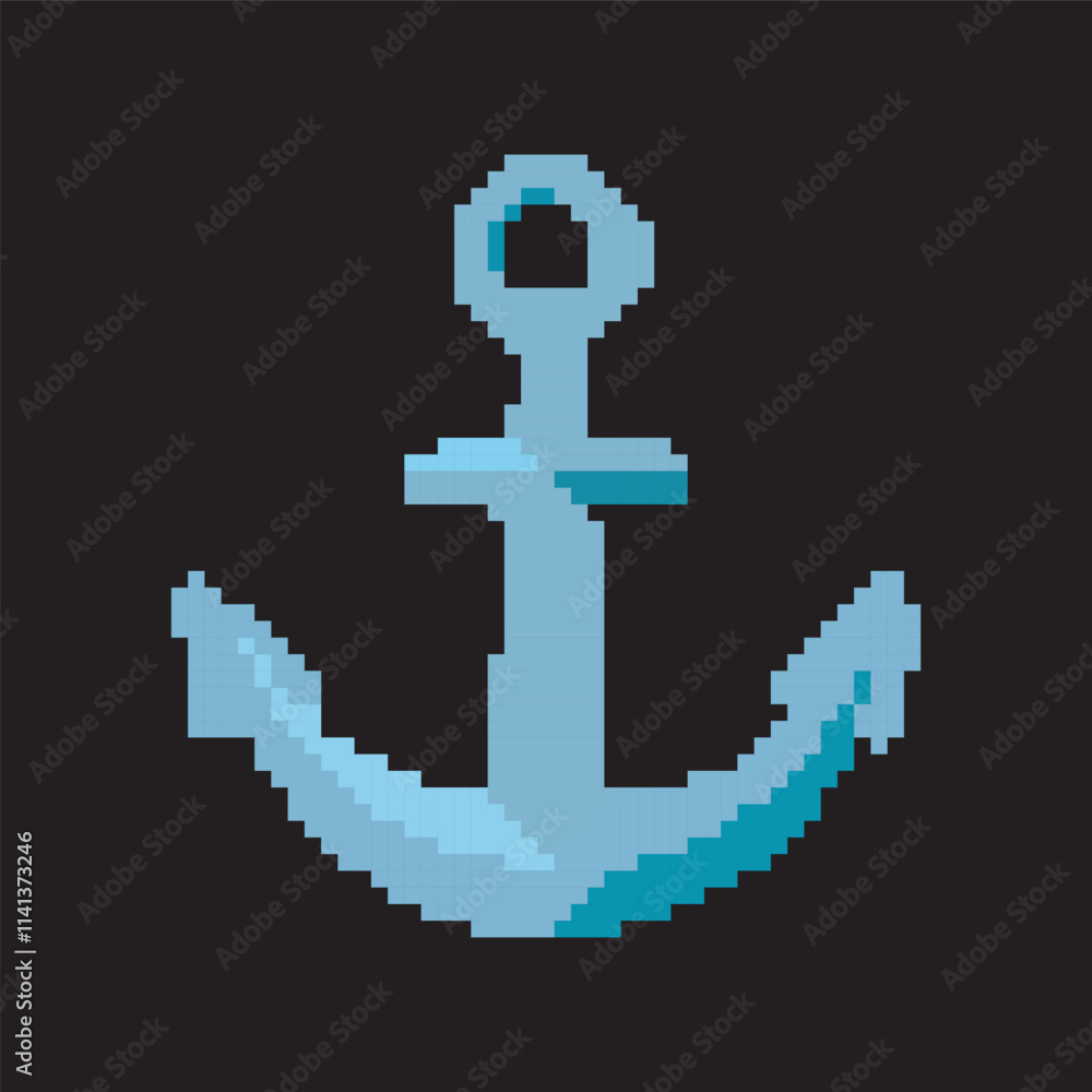 Obraz premium anchor pixel art, vector illustration on isolated background.