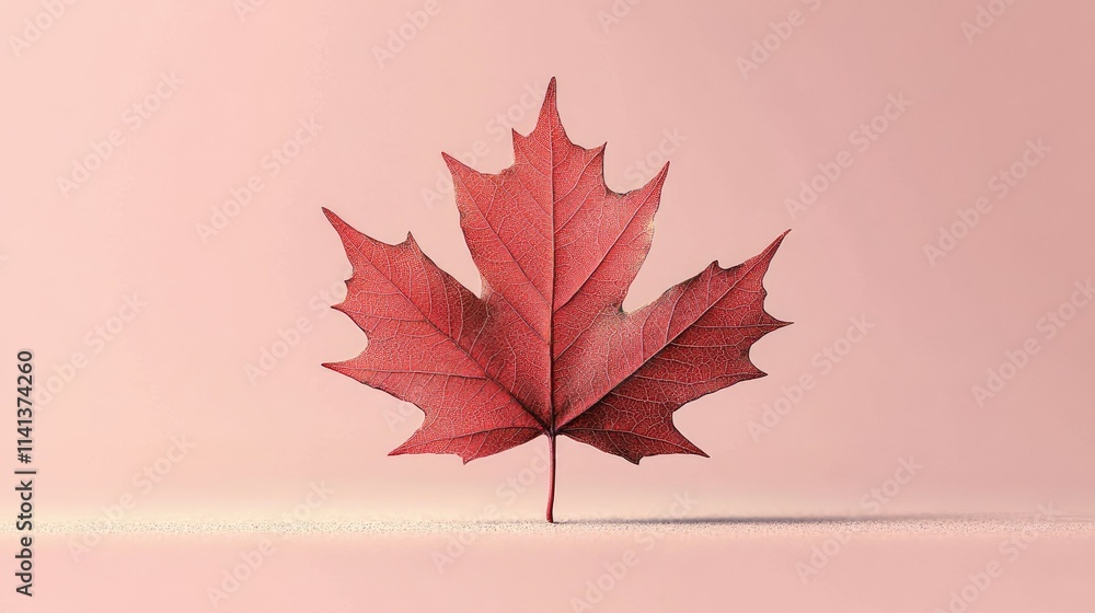 Single red maple leaf on pink background. Single red maple leaf on pink background.