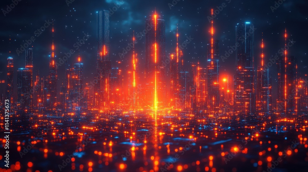 Neon city lights, futuristic cityscape, nighttime. Neon city lights, futuristic cityscape, nighttime.