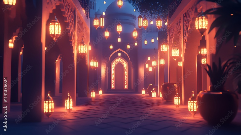 Fototapeta premium Illuminated Pathway Through Arabian Night Market