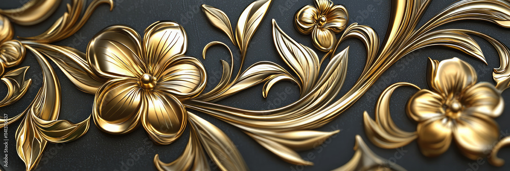 3D render of a gold floral ornament, generative AI 3D render of a gold floral ornament, generative AI