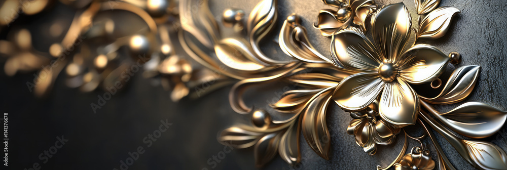 3D render of a gold floral ornament, generative AI 3D render of a gold floral ornament, generative AI