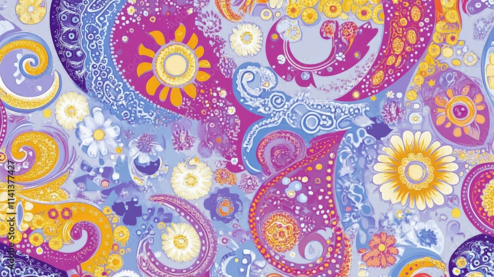 Bright Floral Paisley Pattern Design in Vector Style Bright Floral Paisley Pattern Design in Vector Style