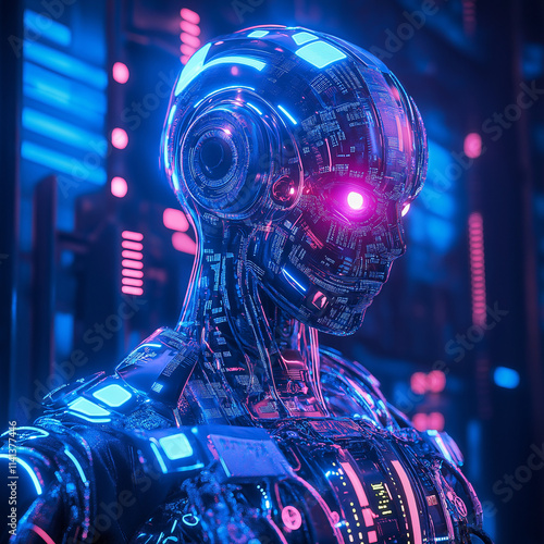 android robot with spaceship