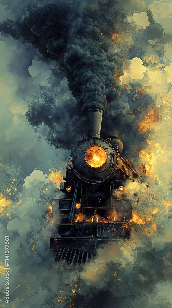 Fototapeta premium Fiery Steam Train: A Vintage Journey Through Time