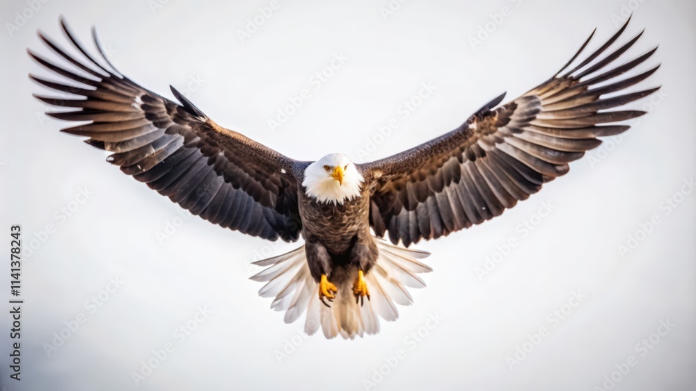 Fototapeta premium Bald Eagle Soaring with Wings Spread Wide Against a Cloudy Sky