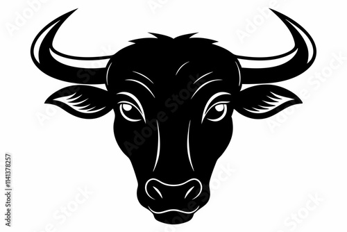 Bull head silhouette vector illustration and isolated on white background. Portrait of a horned bull, icon, logo. Cow head silhouette icon illustration
 