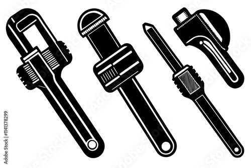 4 different styles of Pipe Wrench vector