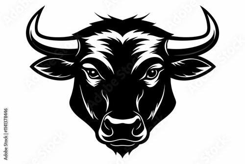 Bull head silhouette vector illustration and isolated on white background. Portrait of a horned bull, icon, logo. Cow head silhouette icon illustration
 