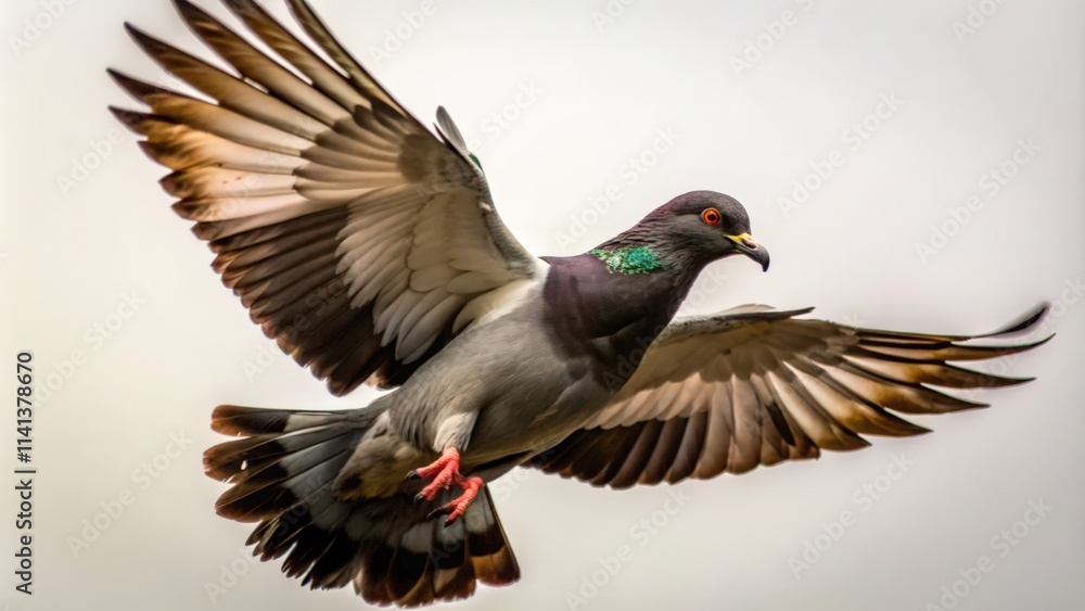 A Pigeon in Flight with Wings Spread Wide A Pigeon in Flight with Wings Spread Wide
