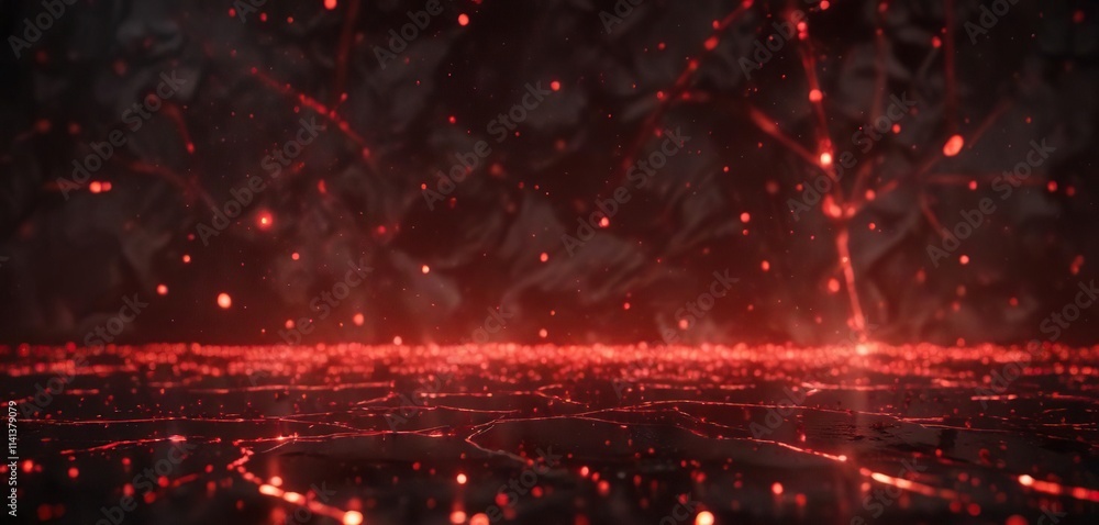 Obraz premium Dark abstract background with scattered red lights, edgy, atmospheric, lights