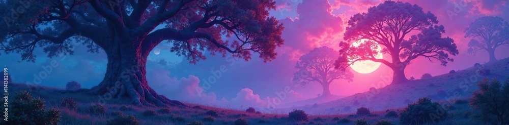 Ethereal neon mists swirl around ancient trees, neonocturnal, dreamy, surreal Ethereal neon mists swirl around ancient trees, neonocturnal, dreamy, surreal