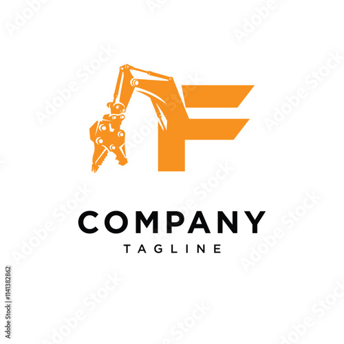 Letter F Demolition Excavator logo Icon Vector