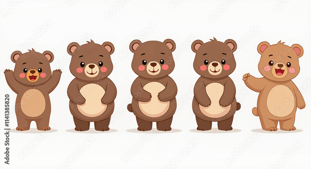 Fototapeta premium Cute Cartoon Bear Illustration Set with Adorable Expressions Perfect for Children's Decor and Storybooks
