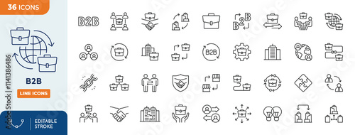 B2B Line Editable Icons set. Business to Business icon set. containing B2B, business, commerce, trade, company, corporate, services and more