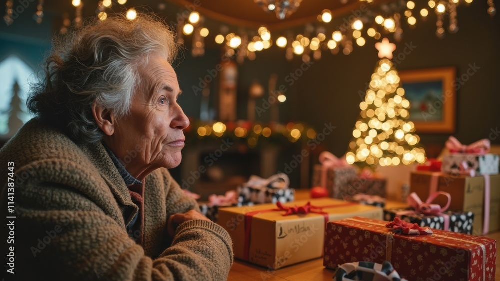 Contemplating the Joy of the Season Amidst Wrapped Gifts and Festive Decorations Contemplating the Joy of the Season Amidst Wrapped Gifts and Festive Decorations