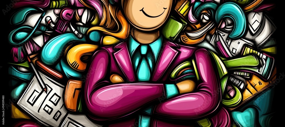 Fototapeta premium Business cartoon with colorful doodle.