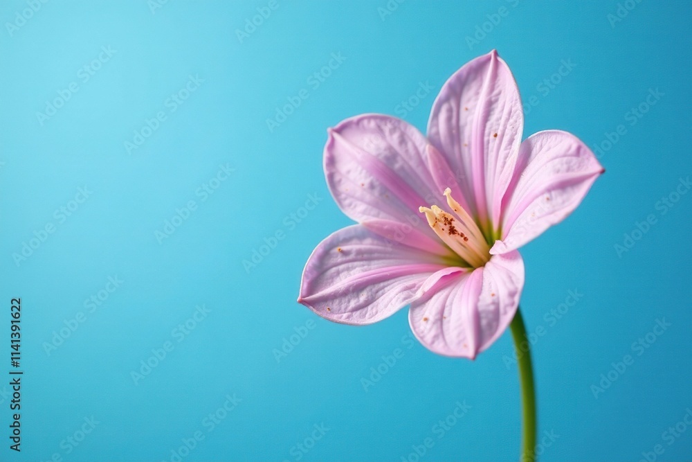 A pale-pink Digitalis flower with scattered brown blotches on its petals against a bright blue background, bloom, purple A pale-pink Digitalis flower with scattered brown blotches on its petals against a bright blue background, bloom, purple