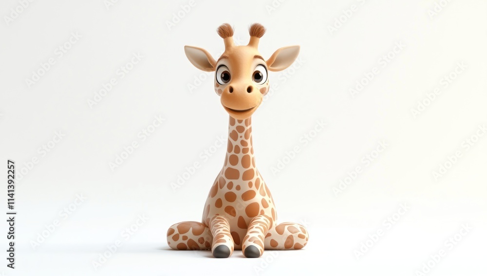 3D cartoon giraffe, sitting, cute, light background. 3D cartoon giraffe, sitting, cute, light background.