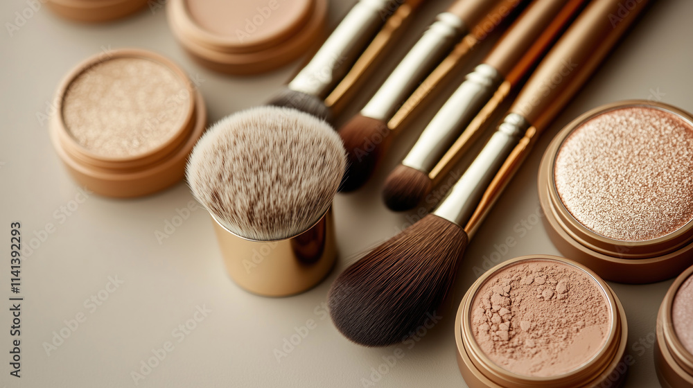 make up brushes and powder kabuki brush eyeshadow highlighter beige neutral colors tones cosmetics branding marketing make up brushes and powder kabuki brush eyeshadow highlighter beige neutral colors tones cosmetics branding marketing