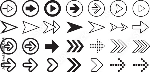 A collection of various arrow icons in black and white.