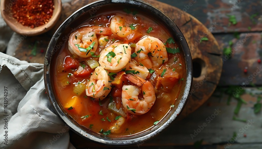 Spicy Shrimp Stew in Rustic Bowl Spicy Shrimp Stew in Rustic Bowl