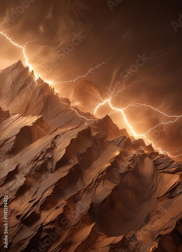 Brown abstract background with rough lightning textures and ridges, rugged, abstract photo