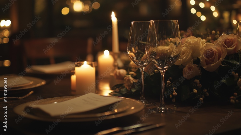 Romantic Candlelit Dinner Setup for an Intimate Evening Celebration Romantic Candlelit Dinner Setup for an Intimate Evening Celebration