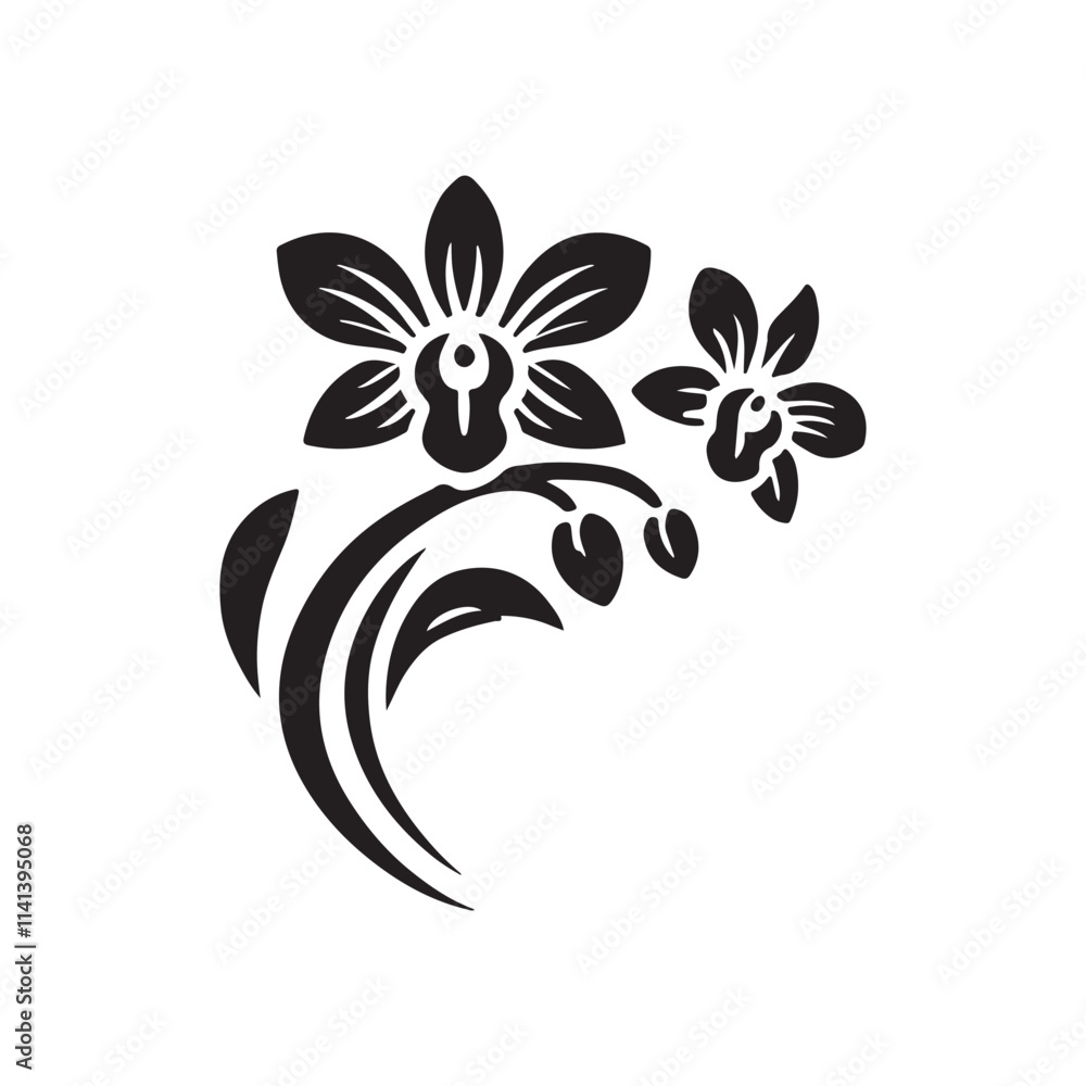 Orchid Flower Silhouette Vector Graphic | Stylish Floral Icon for Logos, Patterns, and Nature-Themed Projects Orchid Flower Silhouette Vector Graphic | Stylish Floral Icon for Logos, Patterns, and Nature-Themed Projects