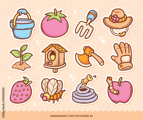 Gardening Stickers Doodle Color Vector Collection 
