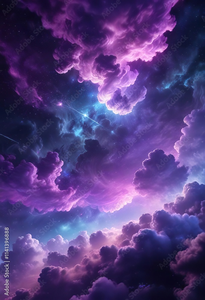 Cosmic clouds of purple and blue with twinkling stars and a sense of movement, movement, flowing, twinkle Cosmic clouds of purple and blue with twinkling stars and a sense of movement, movement, flowing, twinkle