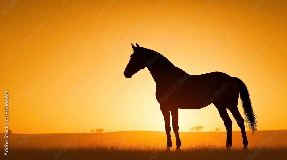 Silhouette of a horse against a vibrant sunset background. Silhouette of a horse against a vibrant sunset background.