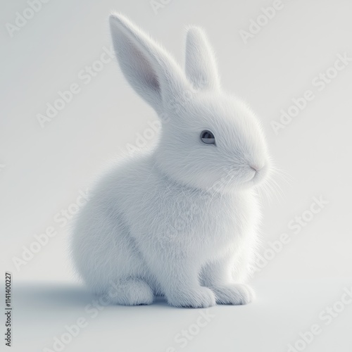 Playful white rabbit in minimalist studio setting animal photography soft lighting