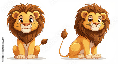 Adorable Cartoon Lions Illustration with Happy Expressions - Perfect for Children's Books and Animal-Themed Projects photo