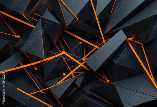 Abstract Geometric Orange Lines on Gray Planes
