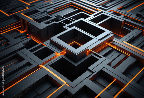 Abstract Tech Grid with Glowing Lines
