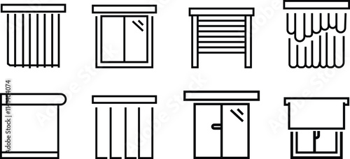 Vector glyph icons set of window blinds, Jalousie graphic symbols Premium Quality Design of architecture Elements, for Web Page, Mobile App, UI, UX Design, isolated on transparent background,
