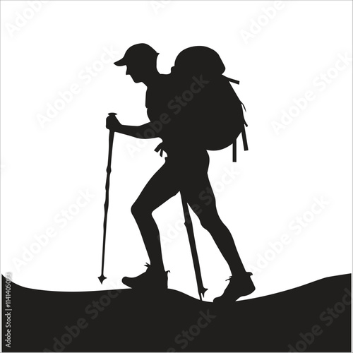 Hiking man Silhouettes. hiker with rucksacks and backpack silhouette.