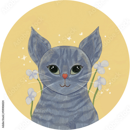 hand drawn cat of the moon illustration in PNG format with yellow background. pet clip art for design with a whimsical and enchanting animal theme