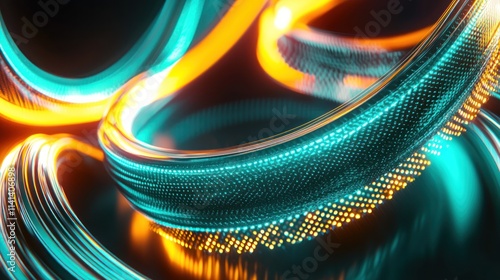 Abstract Glowing Rings: Teal and Orange photo