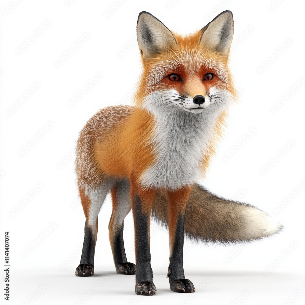 Fototapeta premium Vibrant fox exploring a forest wildlife photography natural habitat close-up perspective