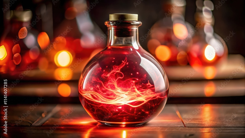Glass Bottle Filled with Red Liquid and Glowing Lights Glass Bottle Filled with Red Liquid and Glowing Lights