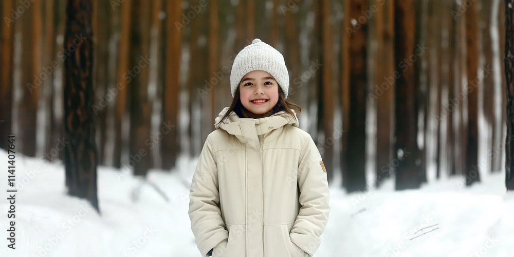 Smiling girl in winter forest Smiling girl in winter forest