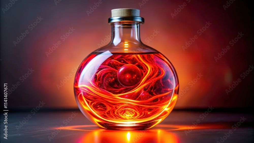 Glass Bottle Filled with Glowing Red and Orange Liquid Glass Bottle Filled with Glowing Red and Orange Liquid