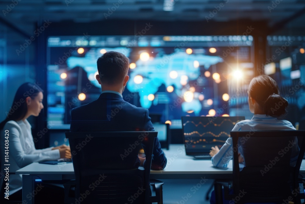 A group of professionals collaborates in a modern workspace, analyzing data displayed on screens, emphasizing teamwork and technology. A group of professionals collaborates in a modern workspace, analyzing data displayed on screens, emphasizing teamwork and technology.