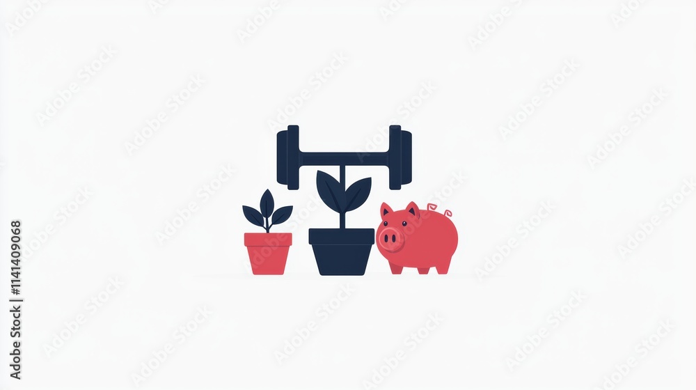 Weightlifting for financial growth nurturing plants and savings in a modern studio Weightlifting for financial growth nurturing plants and savings in a modern studio