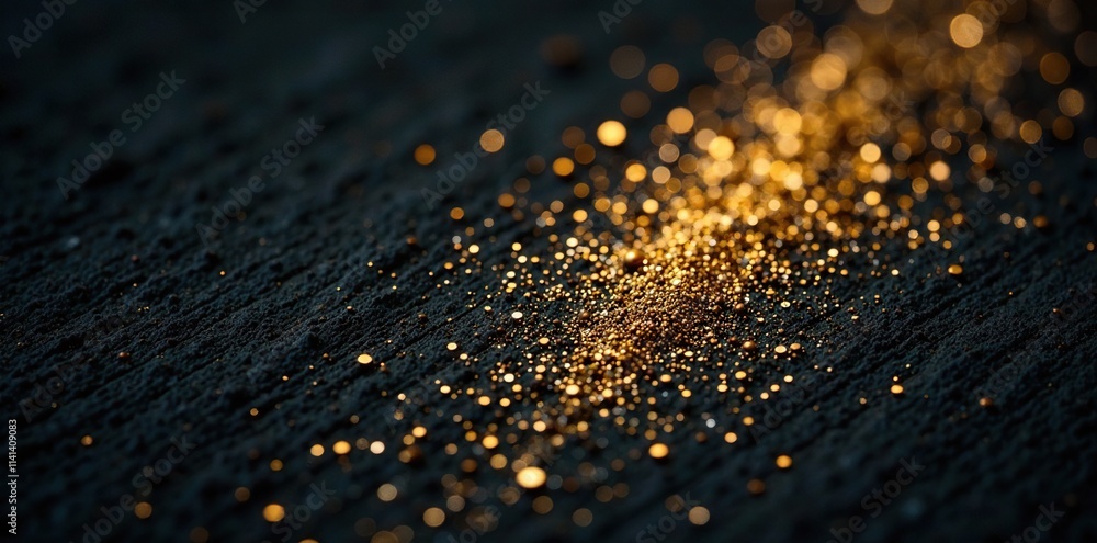 Glittering gold dust scattered on a dark canvas, metallic, black, gold Glittering gold dust scattered on a dark canvas, metallic, black, gold