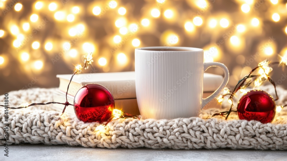 Cozy winter evening with coffee and ornaments cozy home still life warm atmosphere Cozy winter evening with coffee and ornaments cozy home still life warm atmosphere